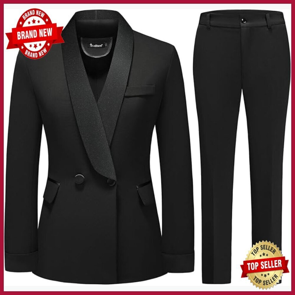 Women's 2 Piece Suit Set Shawl Collar Blazer Pants Professional Office Wear
